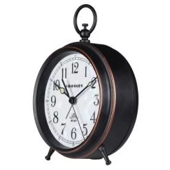 5" Bronze Metal Non Ticking Alarm Clock with Luminous Hands Black - Crosley