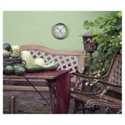 8.5" Outdoor / Indoor Wall Clock with Thermometer - Rustic Weathered Green Finish - Acurite