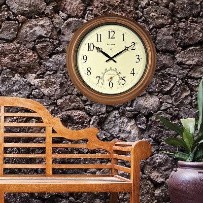 AcuRite 18" Metal Outdoor/Indoor Atomic Wall Clock with Thermometer - Copper Finish 4 AcuRite 18" Metal Outdoor/Indoor Atomic Wall Clock with Thermometer - Copper Finish - Image 2