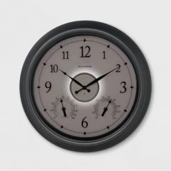 18" Glass Wall Clock Therm/Hygrometer With LED Silver - AcuRite