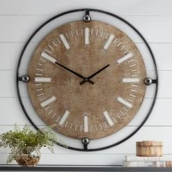 River Parks Studio Delaney Matte Black and Brown 28 1/4" Round Wall Clock