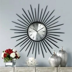 River Parks Studio Castallia Black 28" Round Metal Sunburst Wall Clock
