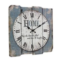 15.7" x 15.7" Decorative Farmhouse Wooden Wall Clock Blue/White - Stonebriar Collection