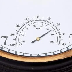 Farmlyn Creek Outdoor Clock and Temperature Gauge Thermometer for Patios, Pools (Black, 12 in)