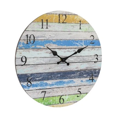 14" Round Wooden Wall Clock Blue/White - Stonebriar Collection 3 14" Round Wooden Wall Clock Blue/White - Stonebriar Collection