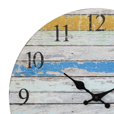 14" Round Wooden Wall Clock Blue/White - Stonebriar Collection 4 14" Round Wooden Wall Clock Blue/White - Stonebriar Collection - Image 2