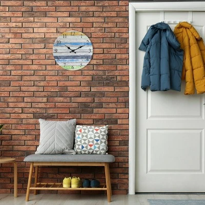 14" Round Wooden Wall Clock Blue/White - Stonebriar Collection 7 14" Round Wooden Wall Clock Blue/White - Stonebriar Collection - Image 5