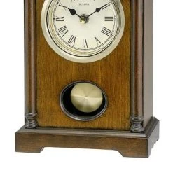 Bulova Clocks B7466 Dalton Chiming Pendulum Solid Wooden Table Clock with Gold Tone Pendulum and Protective Lens, Walnut Finish