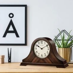 Bulova Clocks B1515 3 Melody Chiming Walnut Hardwood Arabic Numeral Norwalk Mantel Clock with Traditional Tambour Design and Book Matched Veneer