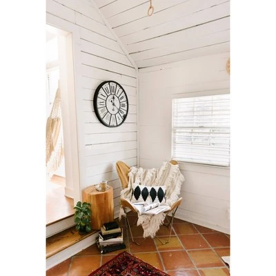 24" Round Metal & Wood Wall Clock White - 3R Studios 6 24" Round Metal & Wood Wall Clock White - 3R Studios - Image 4