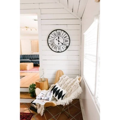 24" Round Metal & Wood Wall Clock White - 3R Studios 7 24" Round Metal & Wood Wall Clock White - 3R Studios - Image 5