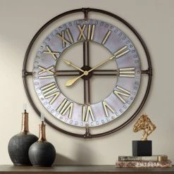River Parks Studio Industry 33" Wide Steel and Gold Open-Face Wall Clock