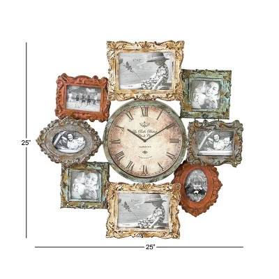 Olivia & May 25 Traditional Iron Wall Clock with Assorted Photo Frames - Olivia & May 4 Olivia & May 25 Traditional Iron Wall Clock with Assorted Photo Frames - Olivia & May - Image 2