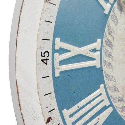 Olivia & May 23.75" x 23.75" Large Round Anchor Wood Wall Clock Blue/White - Olivia & May 6 Olivia & May 23.75" x 23.75" Large Round Anchor Wood Wall Clock Blue/White - Olivia & May - Image 4