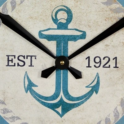 Olivia & May 23.75" x 23.75" Large Round Anchor Wood Wall Clock Blue/White - Olivia & May 7 Olivia & May 23.75" x 23.75" Large Round Anchor Wood Wall Clock Blue/White - Olivia & May - Image 5