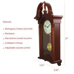 Bedford Clocks Bedford Clock Collection 26.5 Inch Chiming Pendulum Wall Clock in Colonial Mahogany Cherry Oak Finish