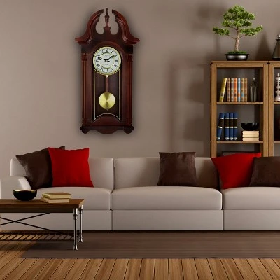 Bedford Clocks Bedford Clock Collection 26.5 Inch Chiming Pendulum Wall Clock in Colonial Mahogany Cherry Oak Finish 4 Bedford Clocks Bedford Clock Collection 26.5 Inch Chiming Pendulum Wall Clock in Colonial Mahogany Cherry Oak Finish - Image 2