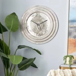 24" x 24" Round Aluminum Layered Rim Wall Clock - Olivia & May Silver