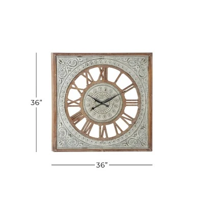 Olivia & May 36" x 36" Extra Large Square Metal Textured Pattern Wall Clock with Wood Carved Center and Frame - Olivia & May 4 Olivia & May 36" x 36" Extra Large Square Metal Textured Pattern Wall Clock with Wood Carved Center and Frame - Olivia & May - Image 2