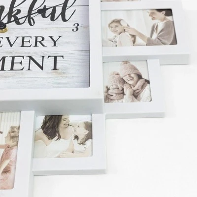 Farmhouse Shabby Chic 'Thankful' Picture Frame Collage Wall Clock White - Crystal Art Gallery 4 Farmhouse Shabby Chic 'Thankful' Picture Frame Collage Wall Clock White - Crystal Art Gallery - Image 2