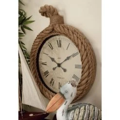 Olivia & May 27" x 19" Coastal Hemp Rope Framed Round Wall Clock - Olivia & May