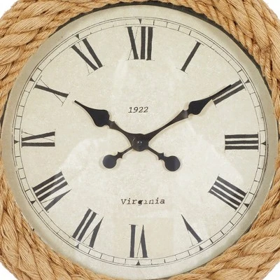 Olivia & May 27" x 19" Coastal Hemp Rope Framed Round Wall Clock - Olivia & May 6 Olivia & May 27" x 19" Coastal Hemp Rope Framed Round Wall Clock - Olivia & May - Image 4