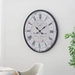 Olivia & May 32" Round Rustic Iron and Wood Antique Roman Numeral Wall Clock Black - Olivia & May