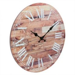 14" Wooden Roman Numeral Wall Clock Light Brown - Stonebriar Collection