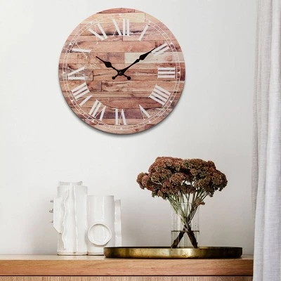 14" Wooden Roman Numeral Wall Clock Light Brown - Stonebriar Collection 6 14" Wooden Roman Numeral Wall Clock Light Brown - Stonebriar Collection - Image 4