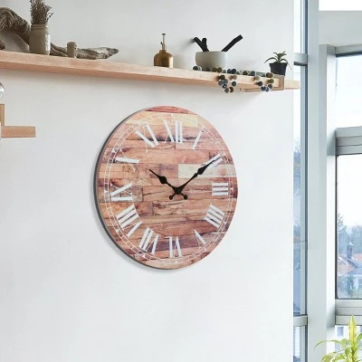 14" Wooden Roman Numeral Wall Clock Light Brown - Stonebriar Collection 7 14" Wooden Roman Numeral Wall Clock Light Brown - Stonebriar Collection - Image 5