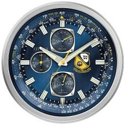 CITIZEN CC2030 Indoor/Outdoor Wall-Mounted, Battery-Operated Blue Angels Clock with Thermometer and Hygrometer Dials, Blue/Yellow