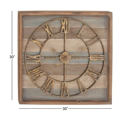 Olivia & May 30" x 30" Extra Large Square Striped Wood Wall Clock with Roman Numerals - Olivia & May 4 Olivia & May 30" x 30" Extra Large Square Striped Wood Wall Clock with Roman Numerals - Olivia & May - Image 2