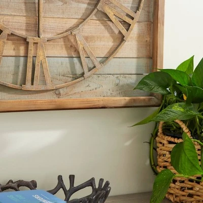 Olivia & May 30" x 30" Extra Large Square Striped Wood Wall Clock with Roman Numerals - Olivia & May 6 Olivia & May 30" x 30" Extra Large Square Striped Wood Wall Clock with Roman Numerals - Olivia & May - Image 4