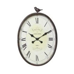 17" x 25-1/4" Metal Wall Clock with Bird Rust - 3R Studios