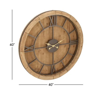 Olivia & May 40" Natural Iron and Cypress Wood Round Wall Clock - Olivia & May 4 Olivia & May 40" Natural Iron and Cypress Wood Round Wall Clock - Olivia & May - Image 2