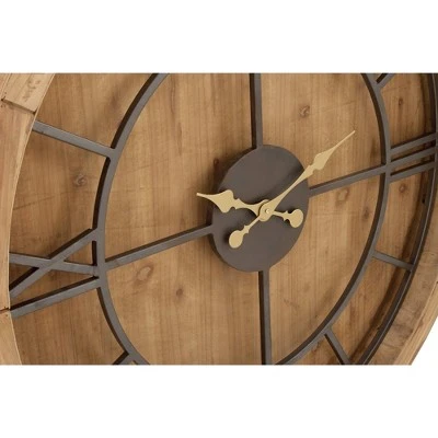 Olivia & May 40" Natural Iron and Cypress Wood Round Wall Clock - Olivia & May 6 Olivia & May 40" Natural Iron and Cypress Wood Round Wall Clock - Olivia & May - Image 4
