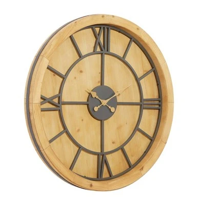 Olivia & May 40" Natural Iron and Cypress Wood Round Wall Clock - Olivia & May 7 Olivia & May 40" Natural Iron and Cypress Wood Round Wall Clock - Olivia & May - Image 5
