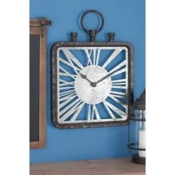 Olivia & May 27" x 19" Industrial Square Open Design Wood and Iron Wall Clock - Olivia & May