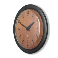 The Chicago Lighthouse 14" x 1.8" Oak Veneer Traditional Decorative Wall Clock Black Frame - By Chicago Lighthouse