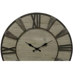 Round Weathered Wood Wall Clock with Roman Numerals - StyleCraft