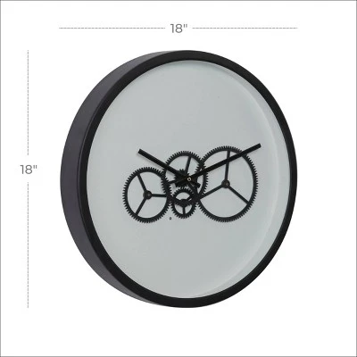 Olivia & May 18" x 18" Round Metal Wall Clock with Functioning Gear Center Black/White - Olivia & May 4 Olivia & May 18" x 18" Round Metal Wall Clock with Functioning Gear Center Black/White - Olivia & May - Image 2