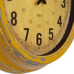 Distressed Iron Round Wall Clock Yellow - Yosemite Home Decor