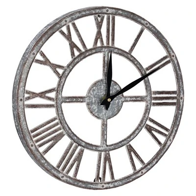 E2 Concepts 15" Galvanized Metal Wall Clock Whitewashed Gray - American Art Decor 3 E2 Concepts 15" Galvanized Metal Wall Clock Whitewashed Gray - American Art Decor