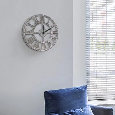 E2 Concepts 15" Galvanized Metal Wall Clock Whitewashed Gray - American Art Decor 4 E2 Concepts 15" Galvanized Metal Wall Clock Whitewashed Gray - American Art Decor - Image 2