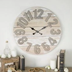 VIP Home & Garden 30"x2"x30" Wood Wall Clock 30" Cream/Brown