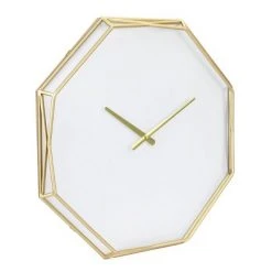 22" Hexagon Open Face Wall Clock White/Gold - Stonebriar Collection