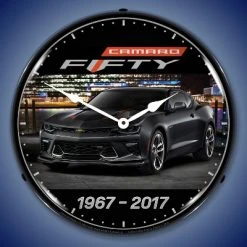 Collectable Sign & Clock | 2017 Camaro 50th LED Wall Clock Retro/Vintage, Lighted