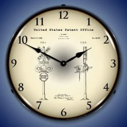 Collectable Sign & Clock | Railroad Train Crossing Signal 1935 Patent LED Wall Clock Retro/Vintage, Lighted