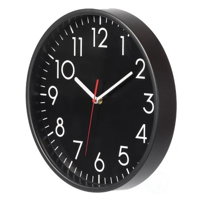 Quickway Imports Classic Plastic Home Decor Wall Clock For Living Room, Kitchen, or Dining Room, Black Face with White Numbers 4 Quickway Imports Classic Plastic Home Decor Wall Clock For Living Room, Kitchen, or Dining Room, Black Face with White Numbers - Image 2