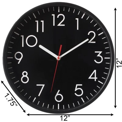 Quickway Imports Classic Plastic Home Decor Wall Clock For Living Room, Kitchen, or Dining Room, Black Face with White Numbers 5 Quickway Imports Classic Plastic Home Decor Wall Clock For Living Room, Kitchen, or Dining Room, Black Face with White Numbers - Image 3